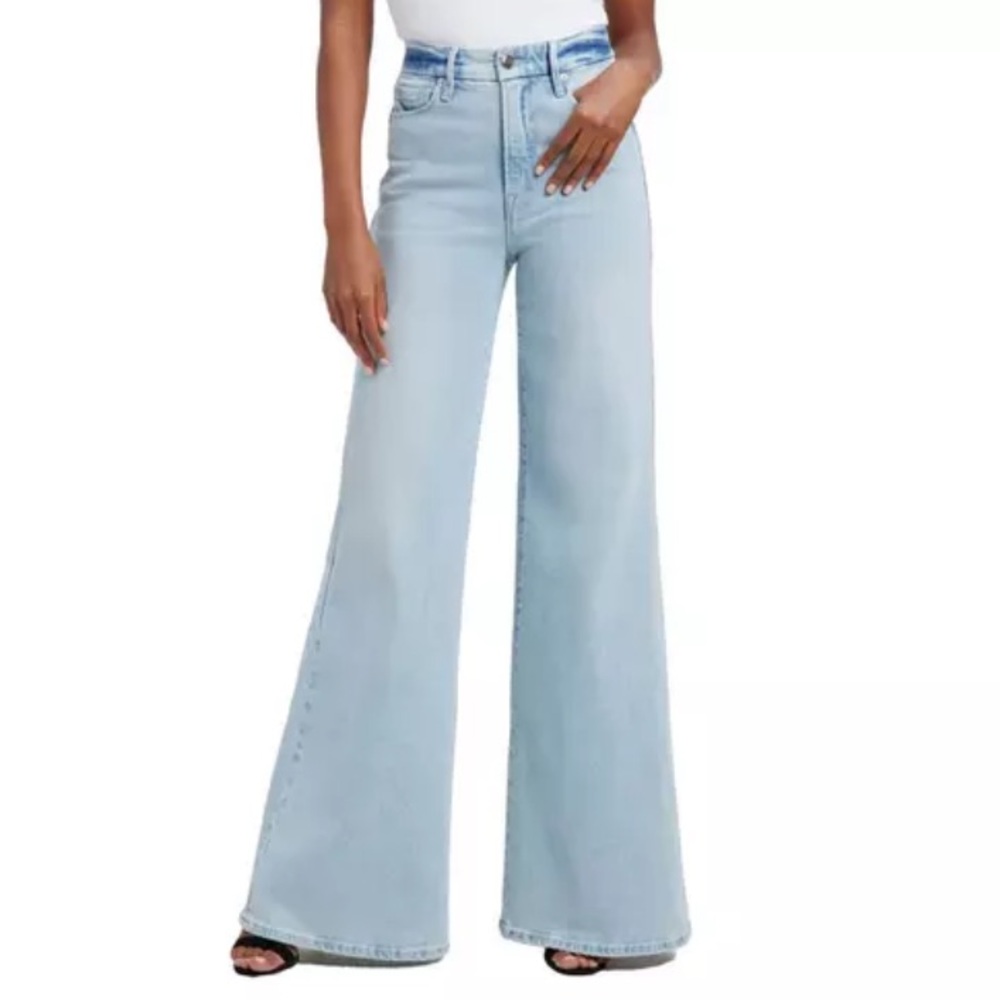 Good American Light Blue High-Rise Wide Leg Jeans